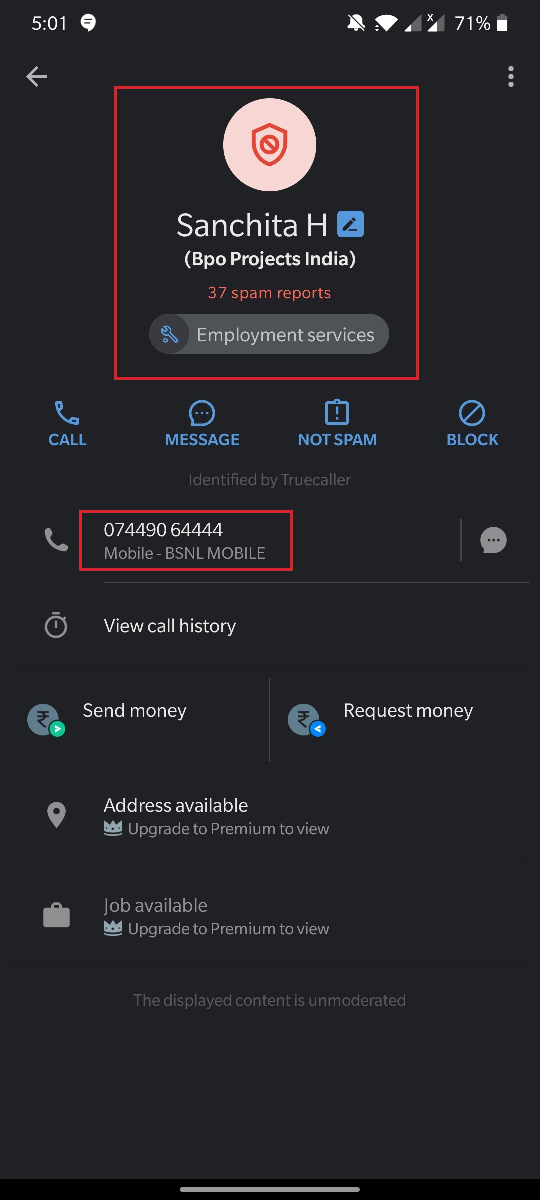bpo projects provider india phone number truecaller spam 2