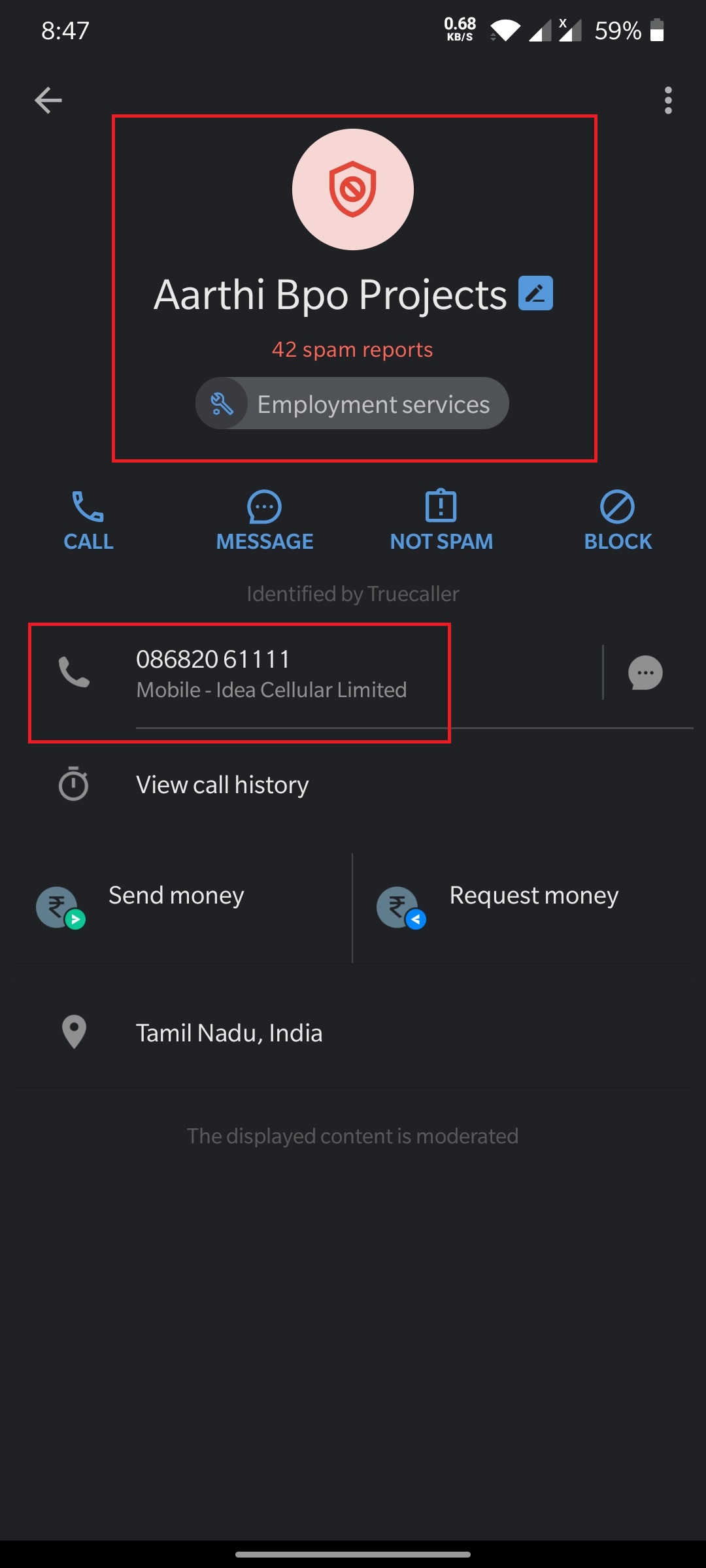 bpo projects provider india phone number truecaller spam