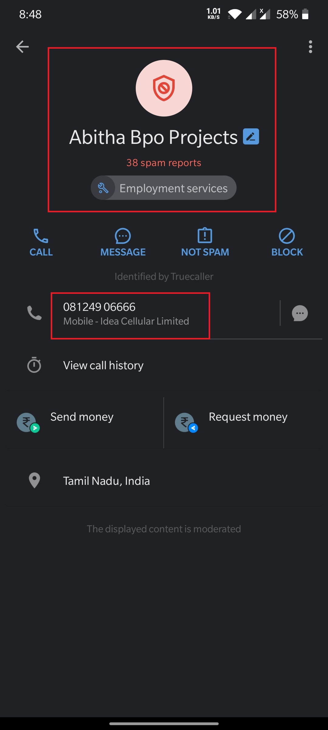 bpo projects provider india phone number truecaller spam 5