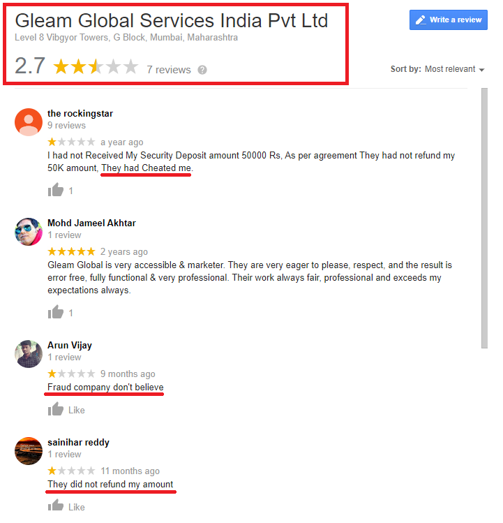 bpo projects provider india gleam global services india review