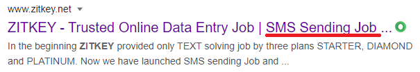 zitkey data entry job sms sending scam google