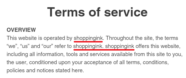 shoppingink shoppingwink scam terms of service name confusion