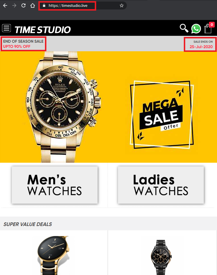 timestudio luxury watch scam home page