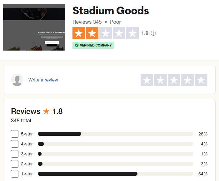 stadium goods sneaker trustpilot rating