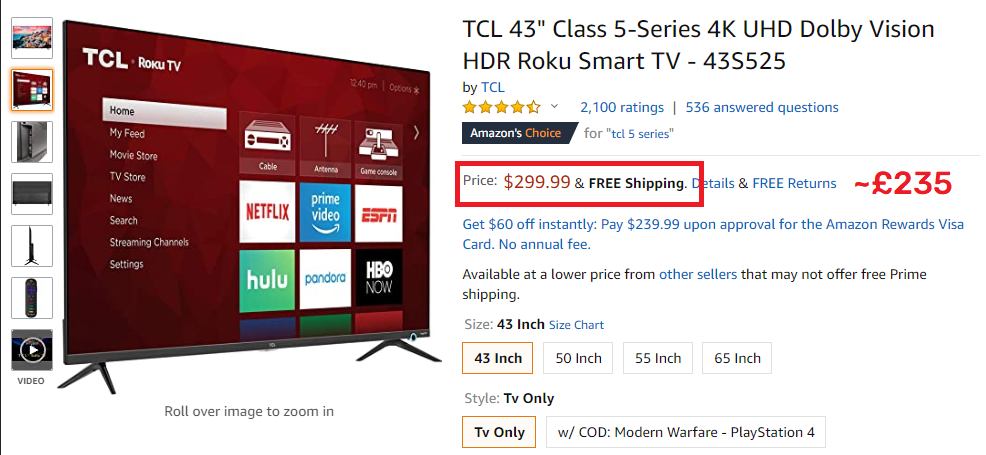 tcl tv real price