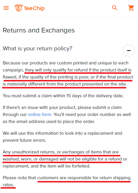 return and exchange policy