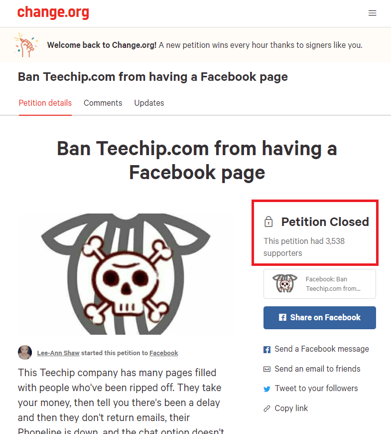 ban teechip from facebook petition change.org