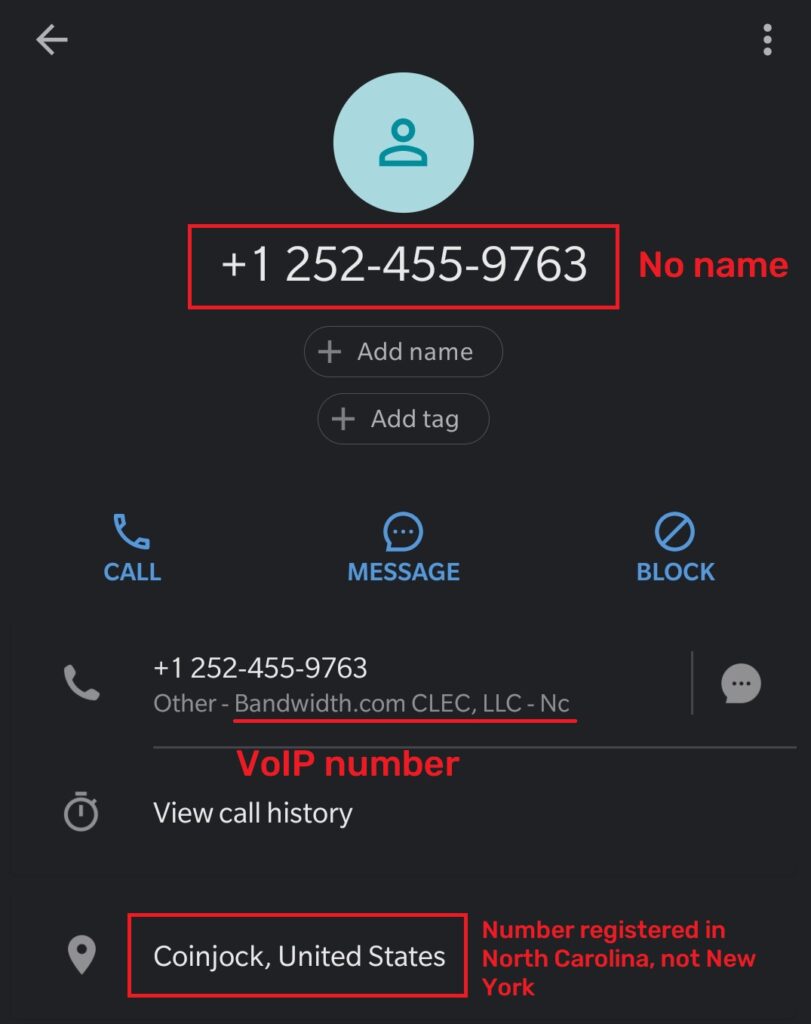 crypto trail tech scam  fake phone number