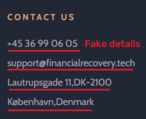 financial recovery scam fake contact details