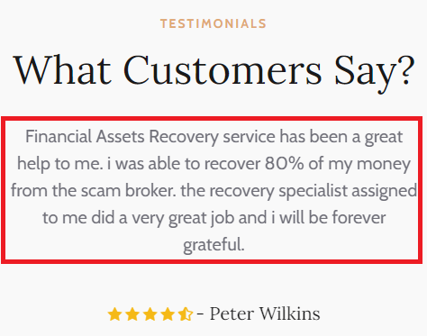 financial recovery scam fake testimonial 2