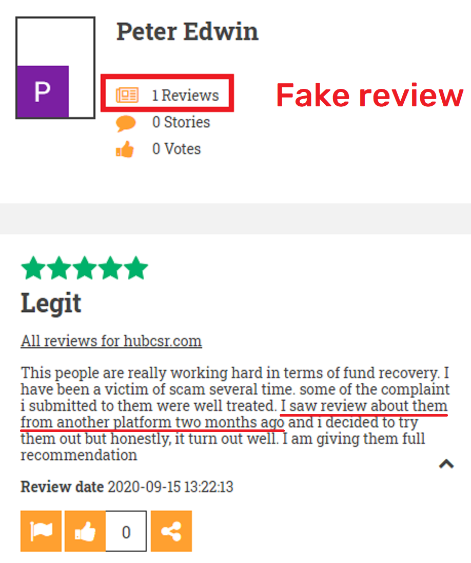 hubcsr scam fake review scamadviser