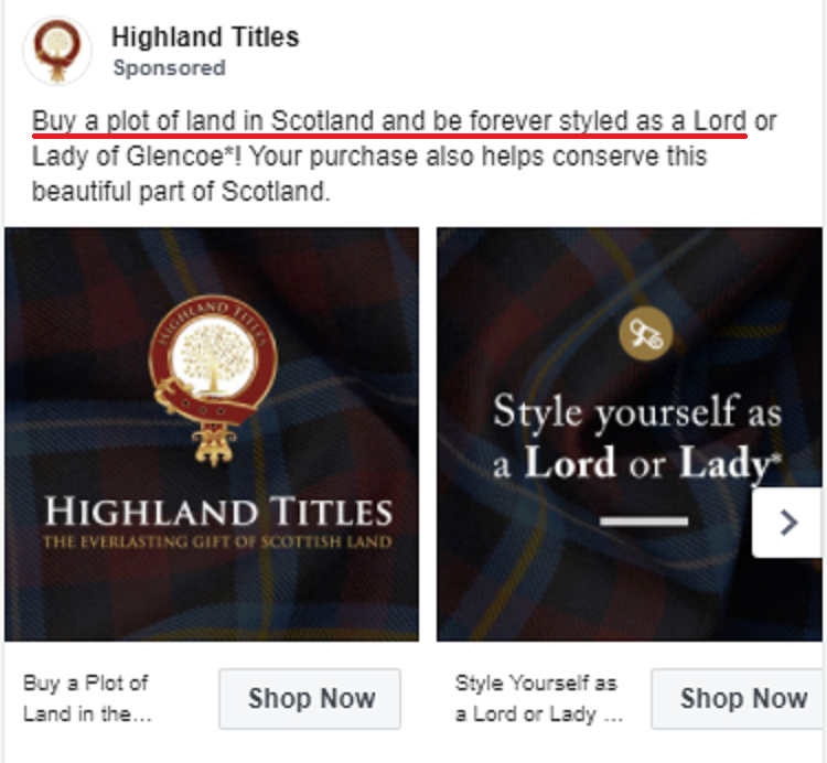 highland titles facebook ad