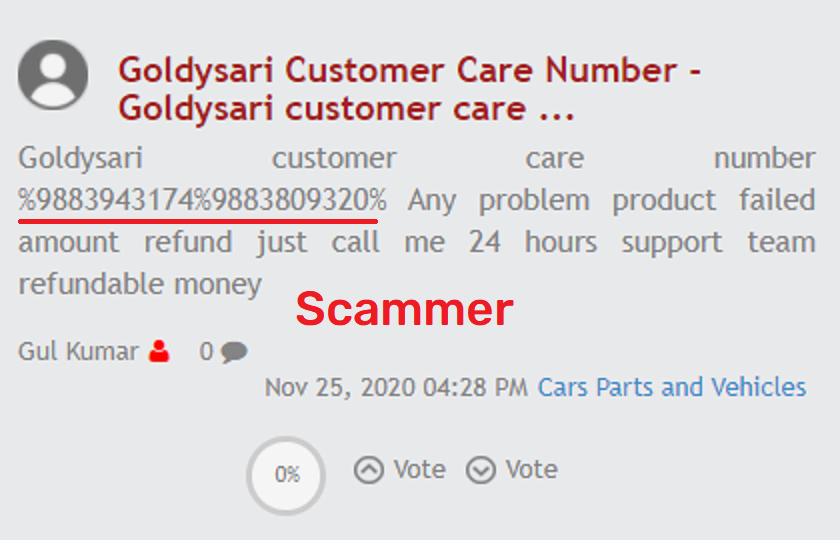 goldysari scam fake customer care 2