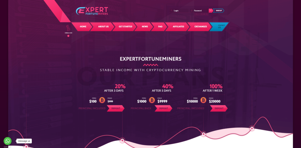 Expert Fortune Miners expertfortuneminers scam home page