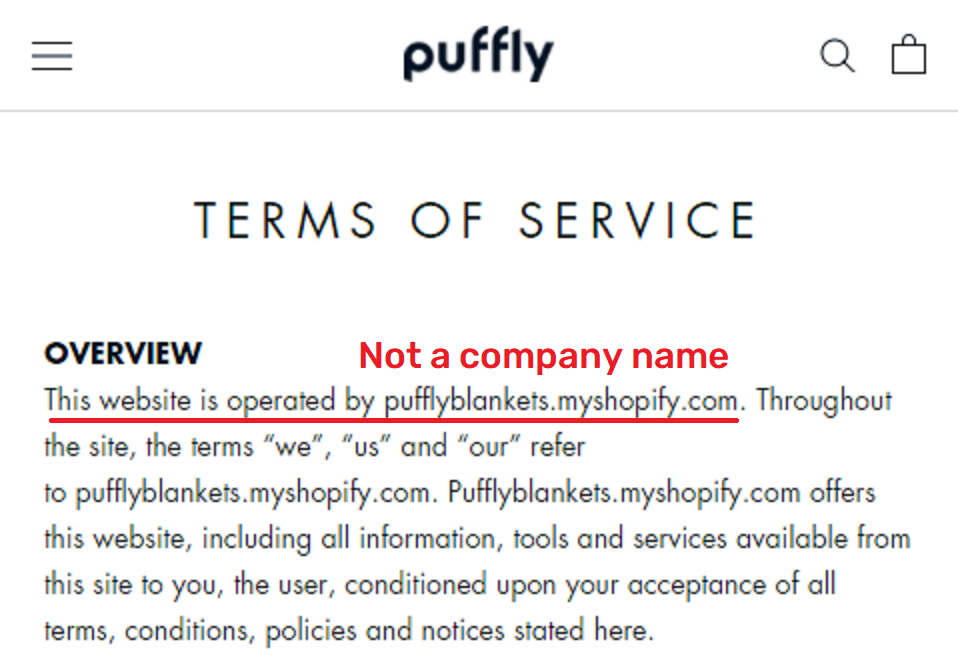 puffly blankets company name missing