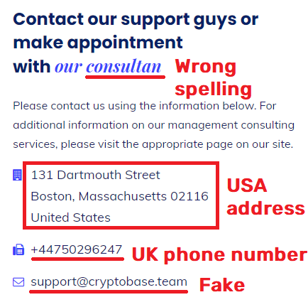 cryptobase scam fake contact information