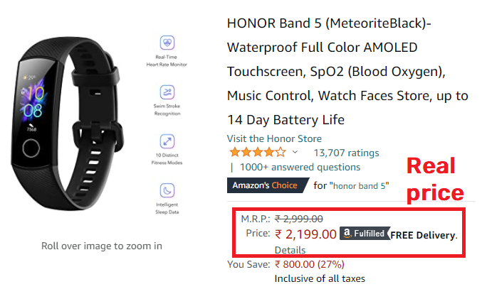 amazon honor band 5 real price