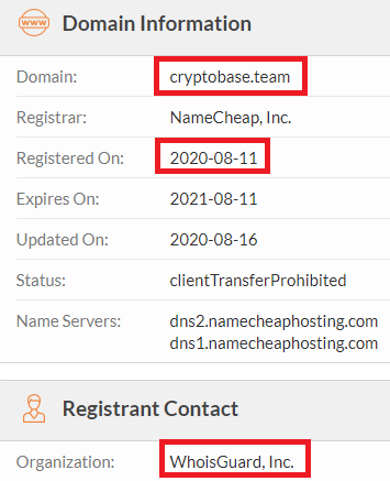cryptobase scam whois