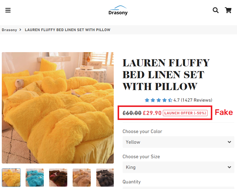 drasony scam fluffy bed set fake price