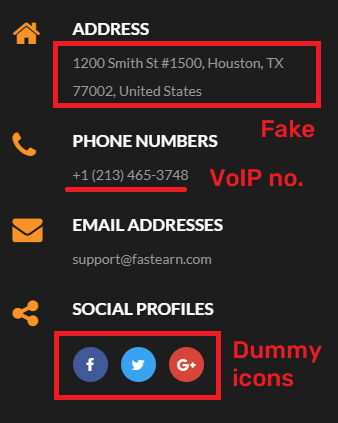 fastearn scam fake contact details