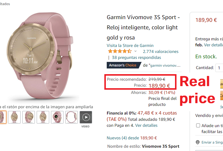 amazon real garmin watch price