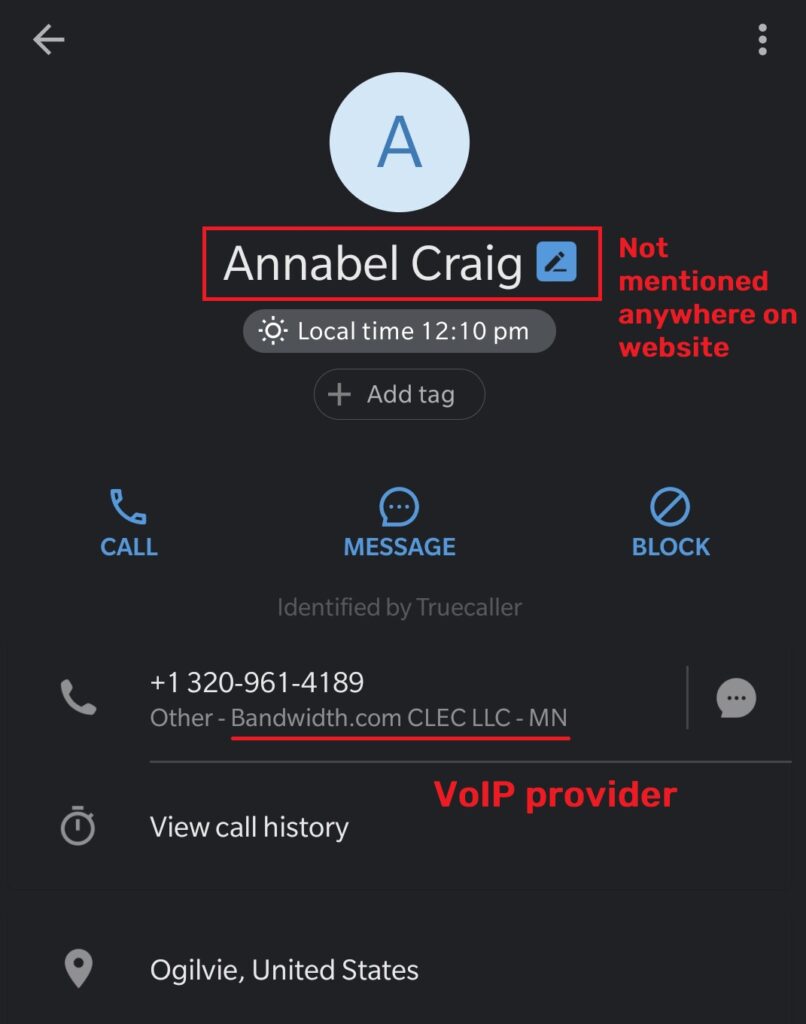 crypto scam fake phone number