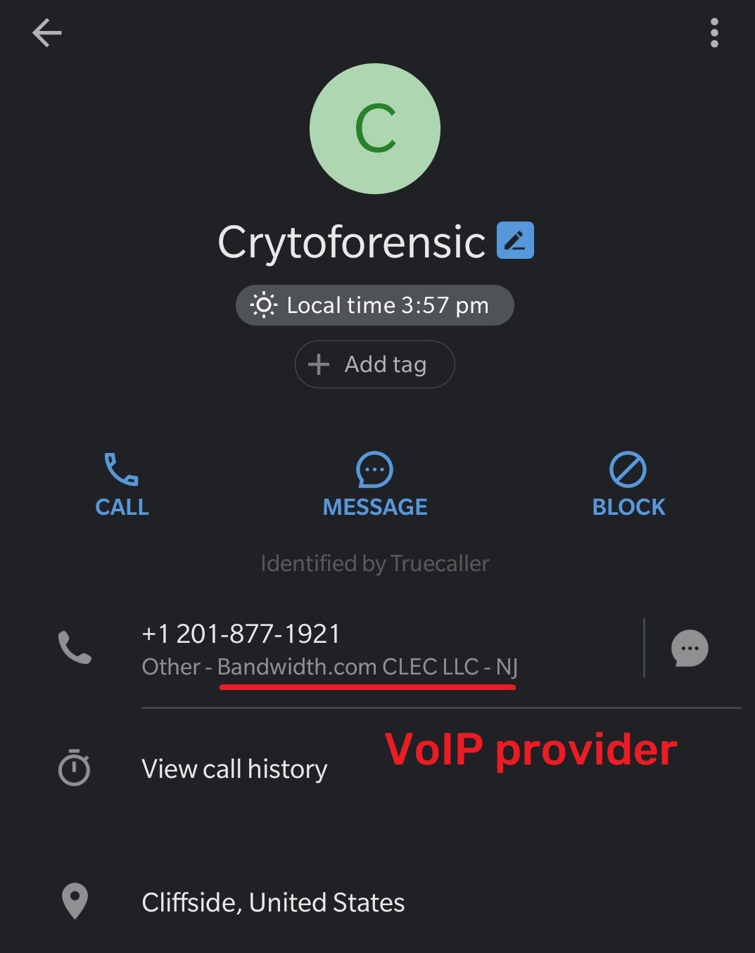 CryptosForensics scam voip phone number