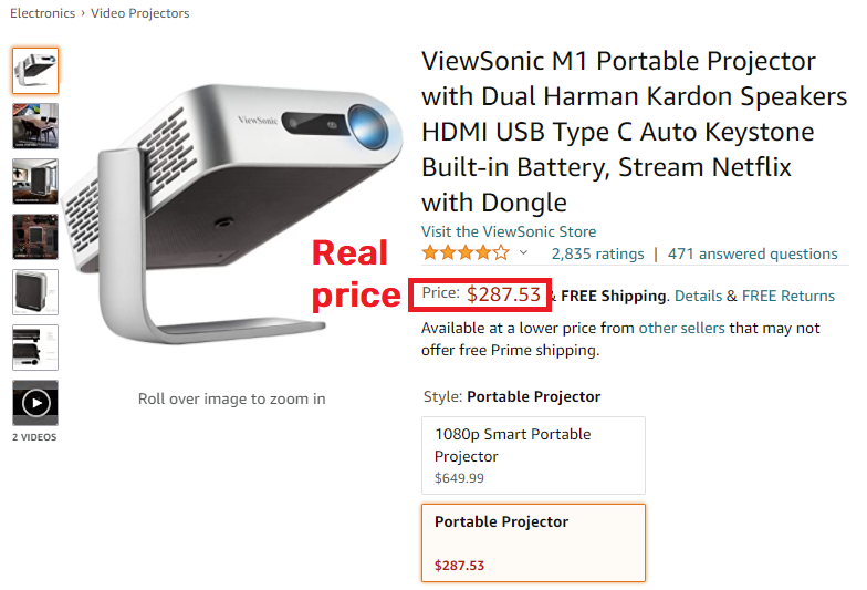 amazon portable projector real price