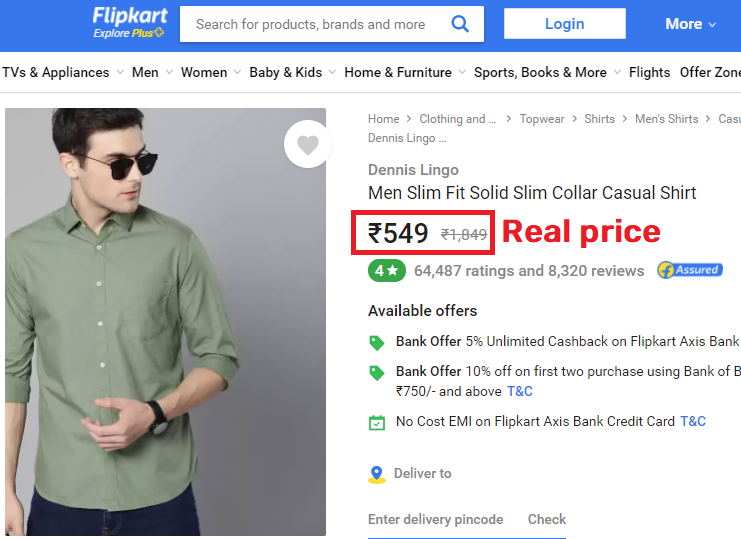 flipkart shirt real price