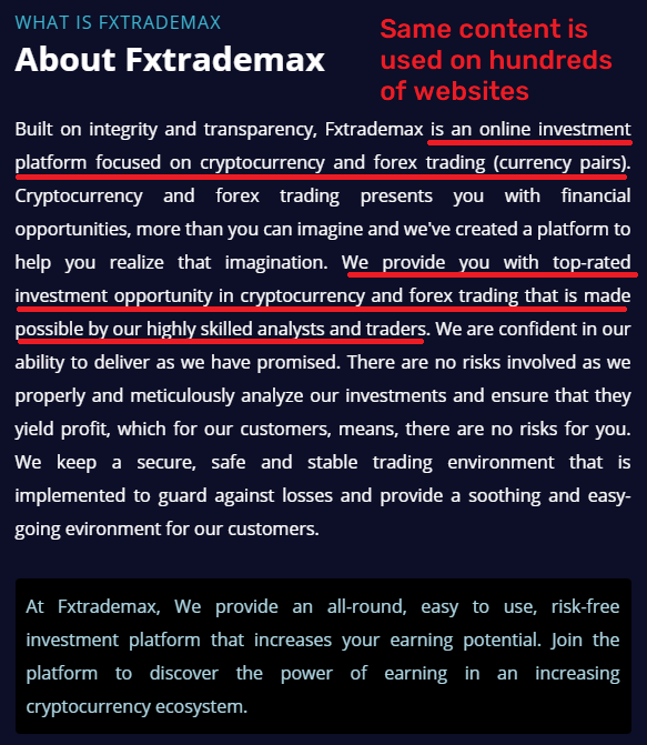 Fxtrademax scam copied content