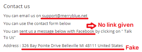 merryblue scam fake contact info
