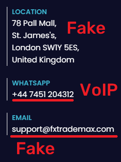 Fxtrademax scam fake contact details