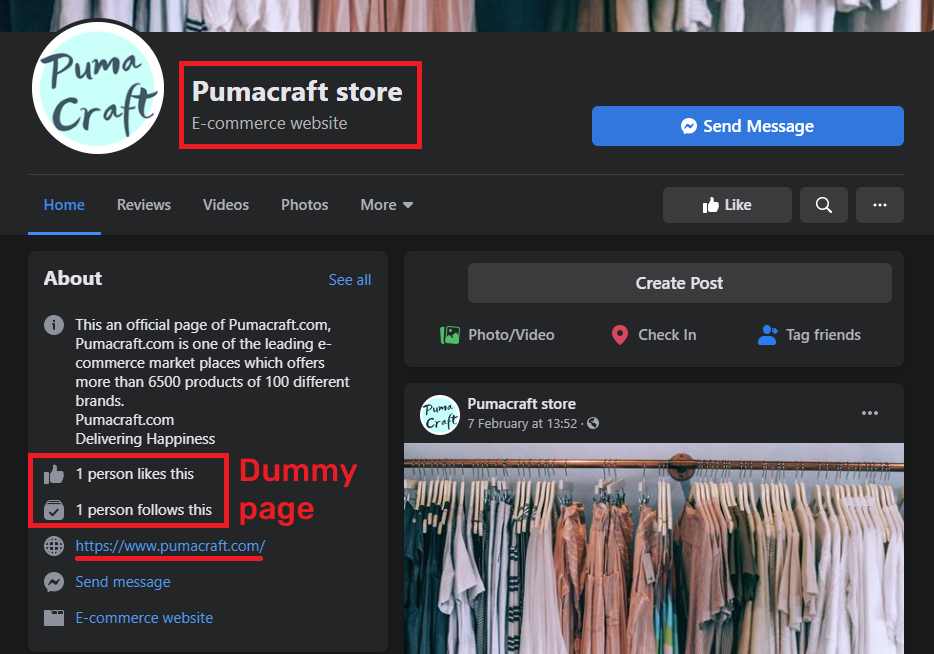 pumacraft scam fake facebook page