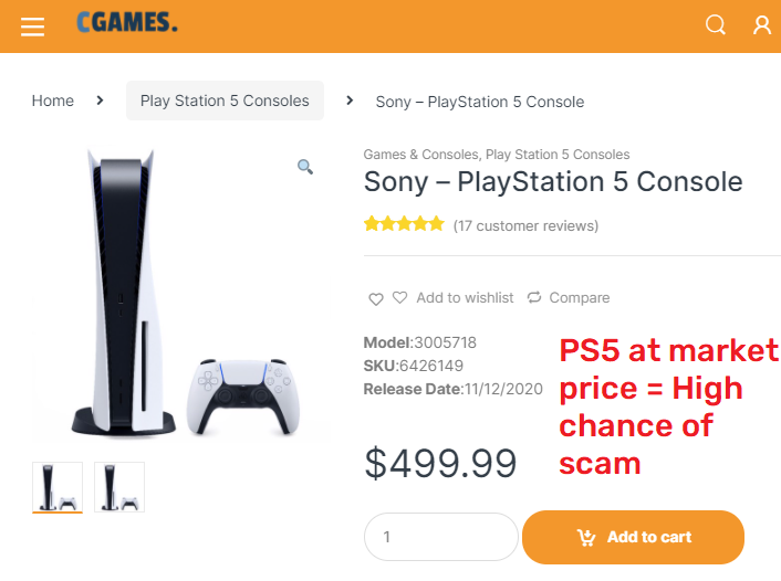 Cheapgamecenter scam ps5 at market price