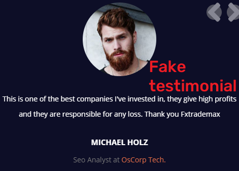 Fxtrademax scam fake testimonial