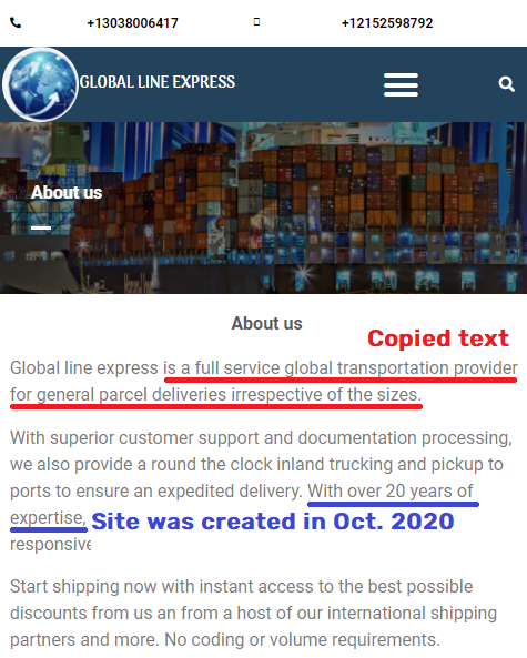 globalinexpress global line express scam about us page