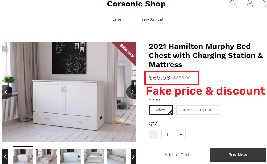 Corsonic Shop scam murphy bed fake price