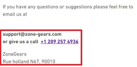 zone-gears scam fake address