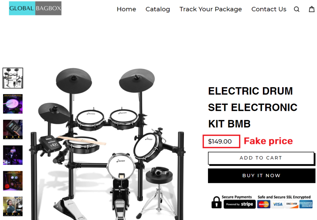 globalbagbox scam electric drum kit fake price