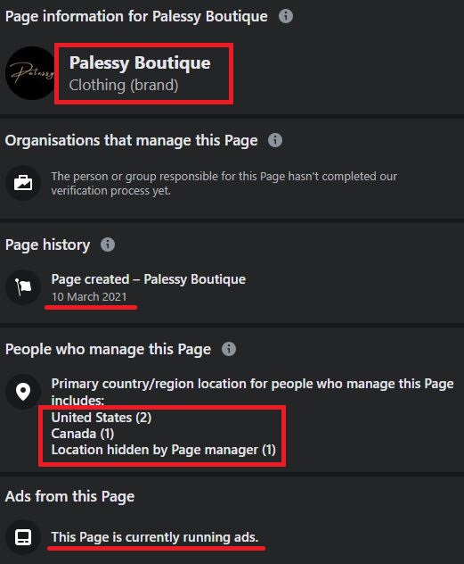 palessy scam facebook page information 1