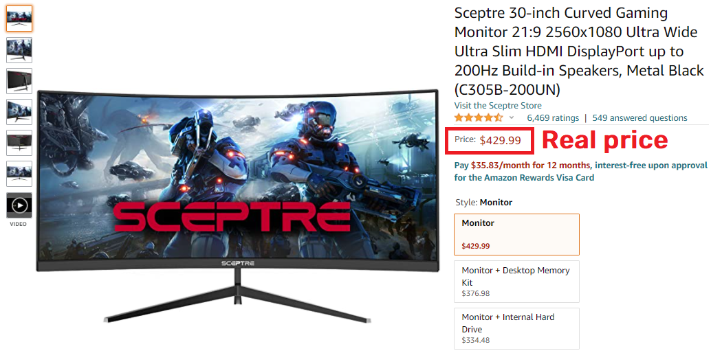 sceptre curved gaming monitor real price amazon