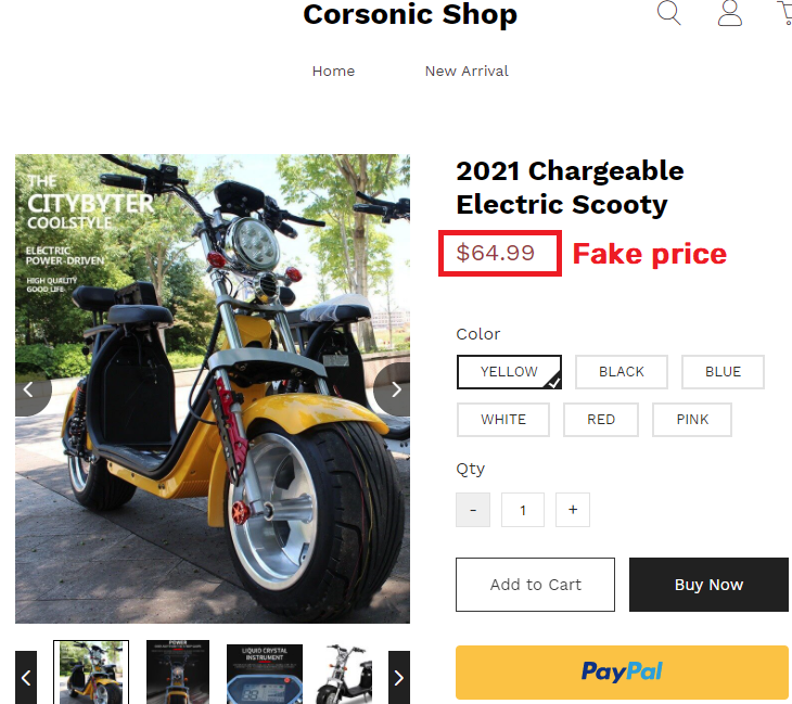Corsonic Shop scam electric scooty fake price