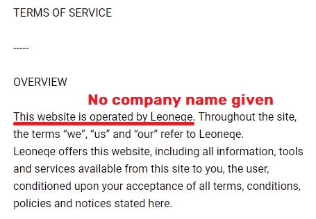 leoneqe scam fake terms of service