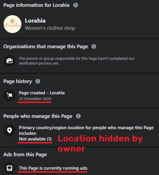 lorahia scam facebook page 2
