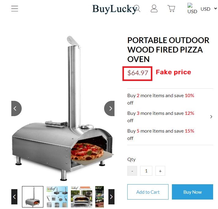 buyluckys scam pizza oven fake price