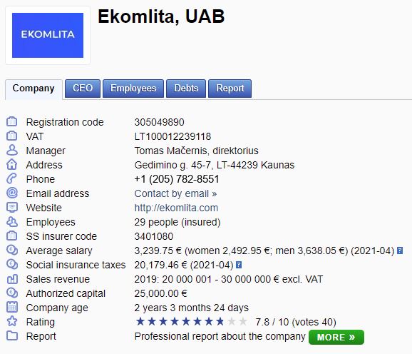 uab ekomlita lithuania company registration