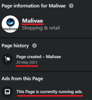 Malivae scam page information