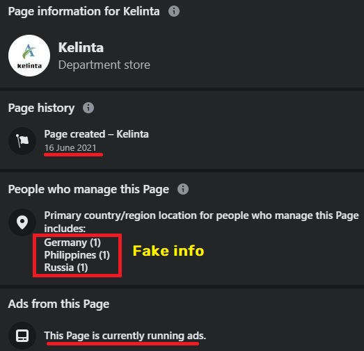 fake page information