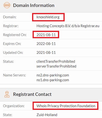 knoxshield scam whois