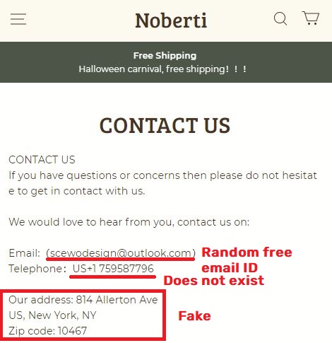 noberti scam fake contact details